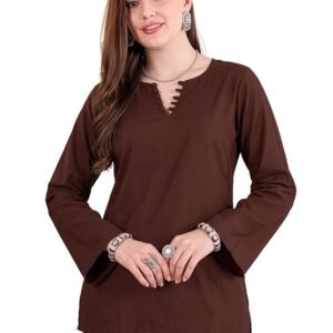 Aahwan Cotton Straight Fit Casual Scallop Neck Ethnic Bell Sleeves Top & Kurti for Women's & Girl's