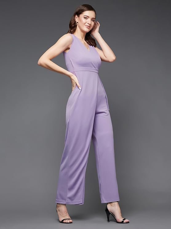 Miss Chase Women's V-Neck Sleeveless Solid Wrap Regular Length Jumpsuit - Image 11