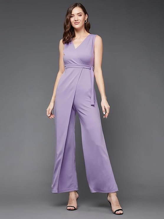 Miss Chase Women's V-Neck Sleeveless Solid Wrap Regular Length Jumpsuit - Image 12