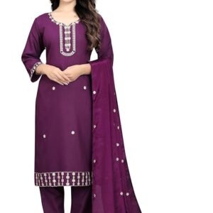 Women's Elegant Embroidered Kurta Pant Set with Matching Dupatta | Ethnic Wear for Festive Celebrations, Family Gatherings & Traditional Occasions (Wine Purple, S)