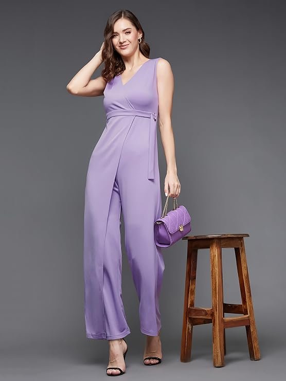 Miss Chase Women's V-Neck Sleeveless Solid Wrap Regular Length Jumpsuit - Image 8