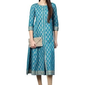 Yash Gallery Women's Cotton Relaxed Fit Anarkali Plus Size Gold Printed Kurta